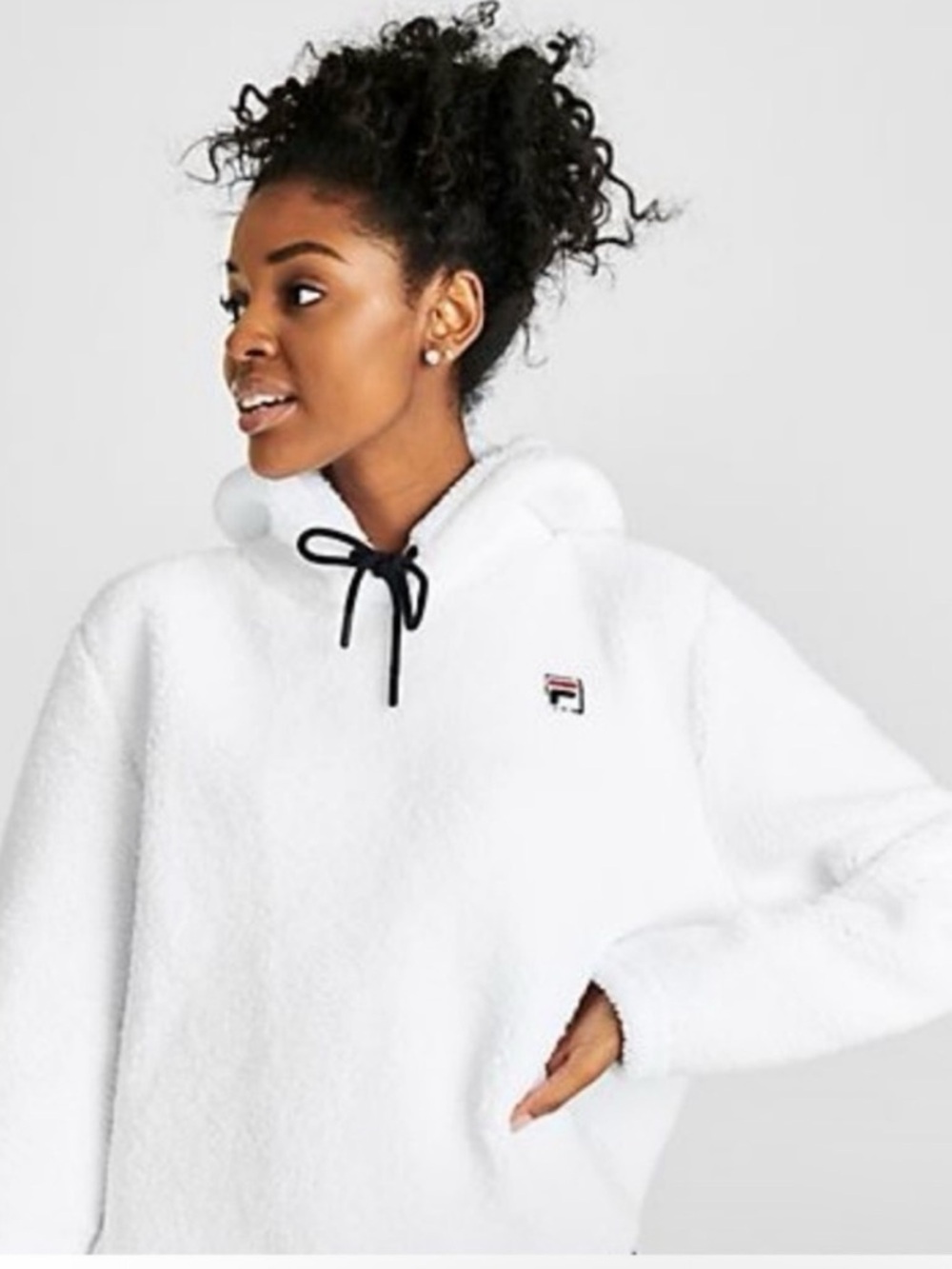Fila White Sherpa Pullover Hoodie Sweater